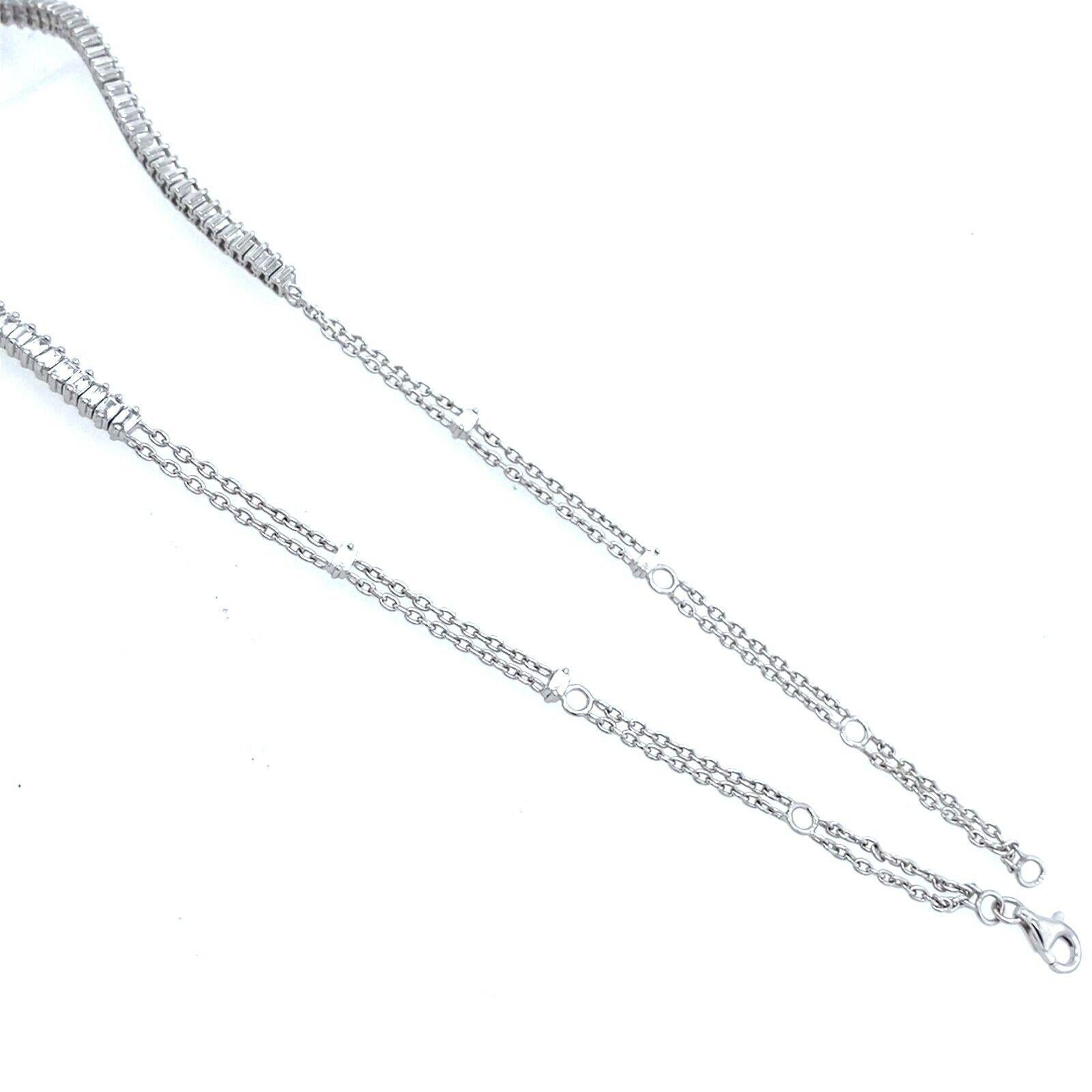Modern Diamond Tennis Necklace Set with 4.40ct of Baguette Diamonds in 18ct White Gold For Sale