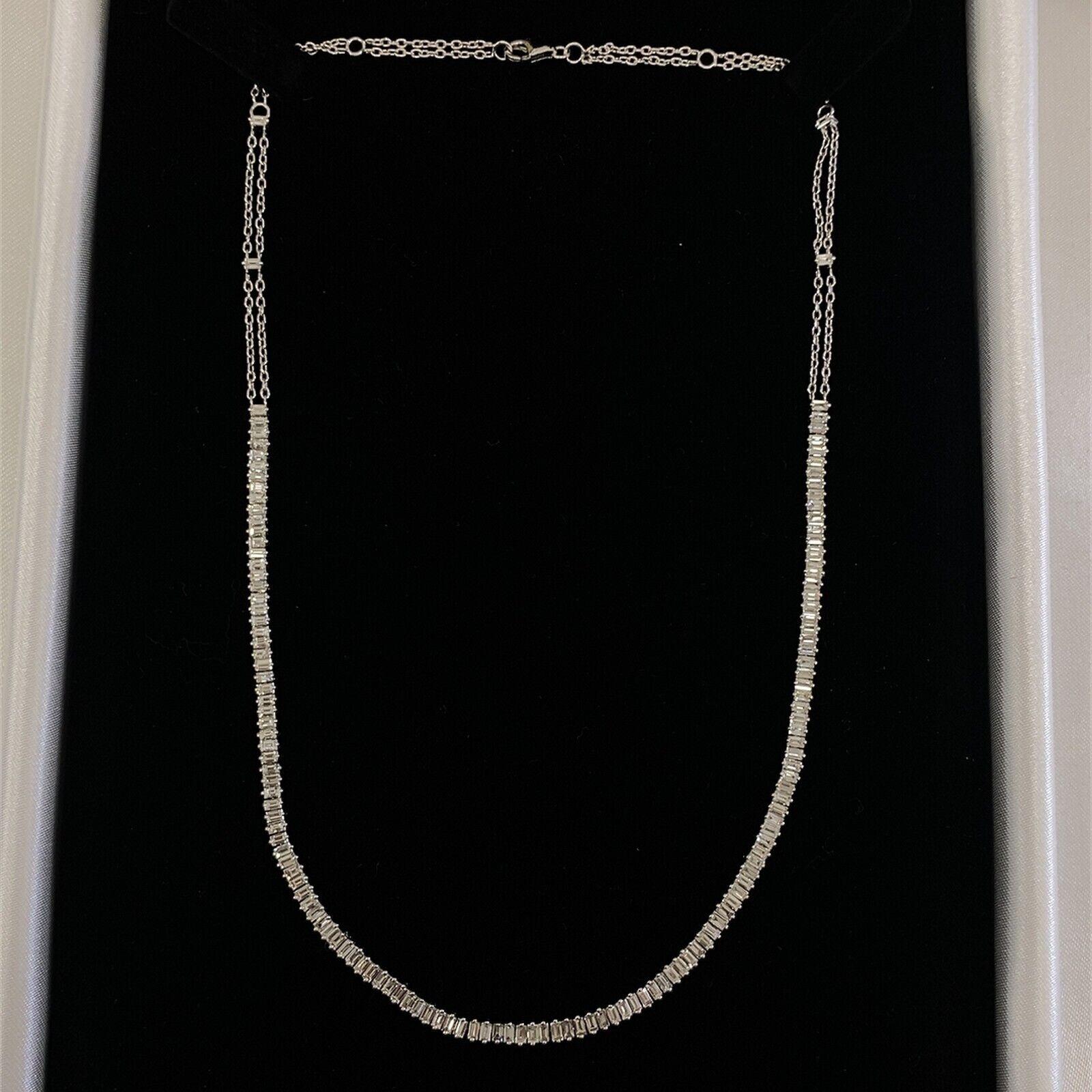 Diamond Tennis Necklace Set with 4.40ct of Baguette Diamonds in 18ct White Gold In New Condition For Sale In London, GB