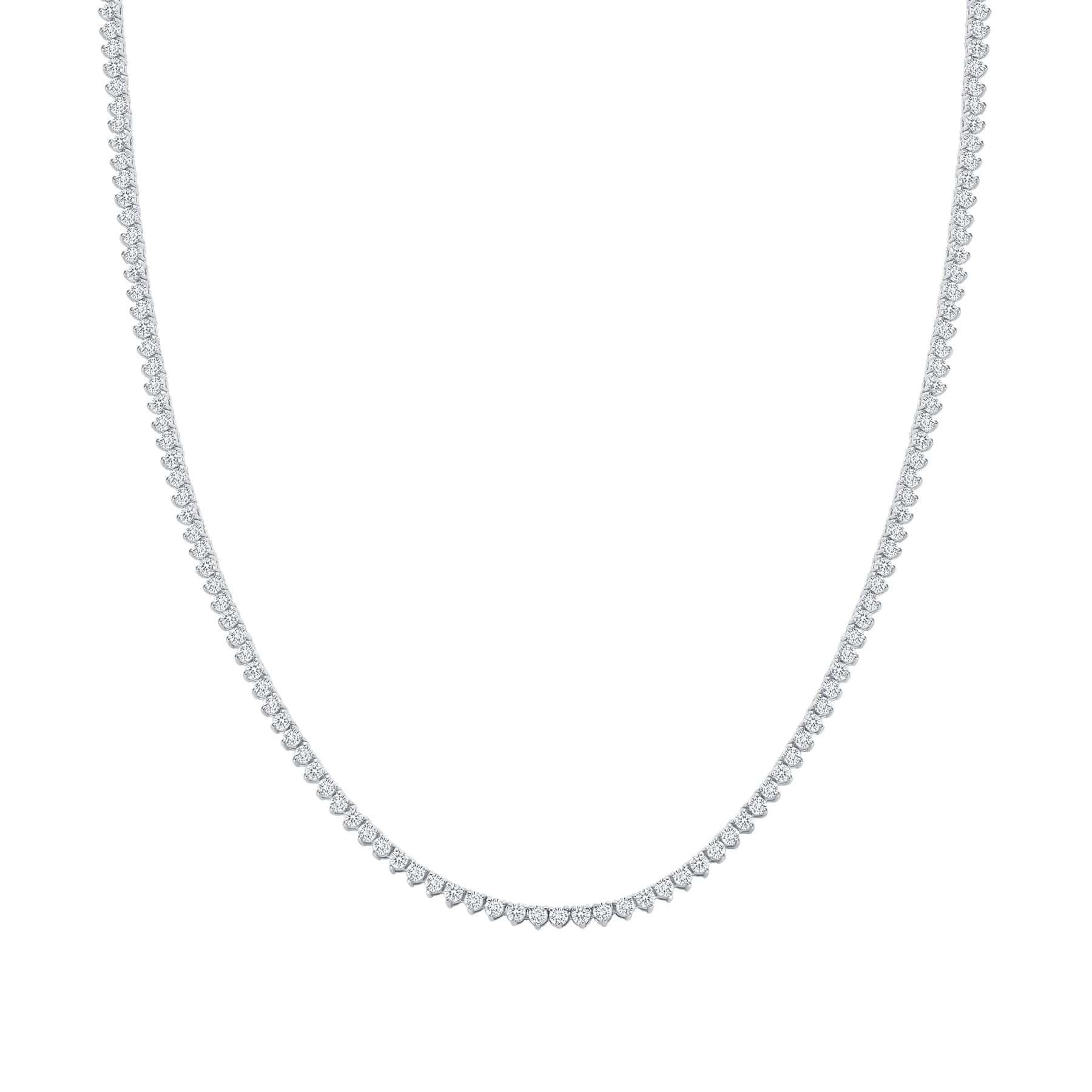 Modern Three Prong Emerald Stone 14K Gold Tennis Necklace For Sale