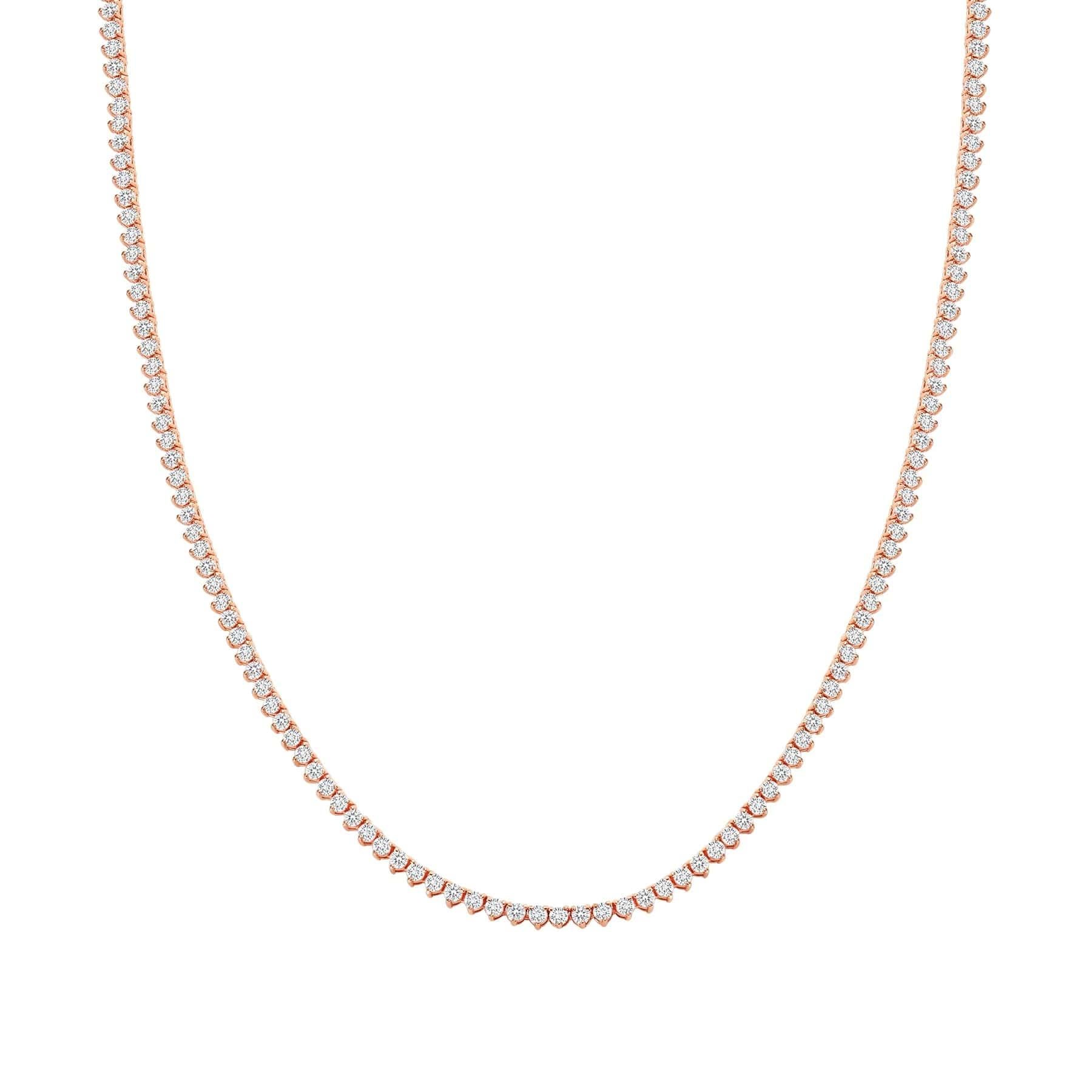 Round Cut Three Prong Emerald Stone 14K Gold Tennis Necklace For Sale
