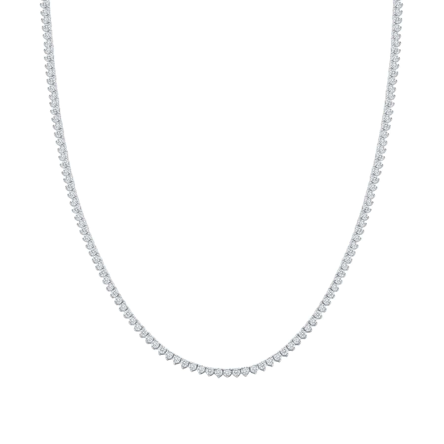 Round Cut Diamond Tennis Necklace - Three Prong For Sale