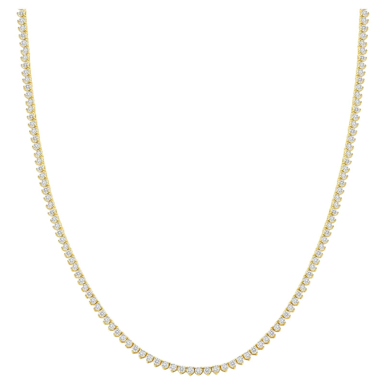Three Prong Emerald Stone 14K Gold Tennis Necklace