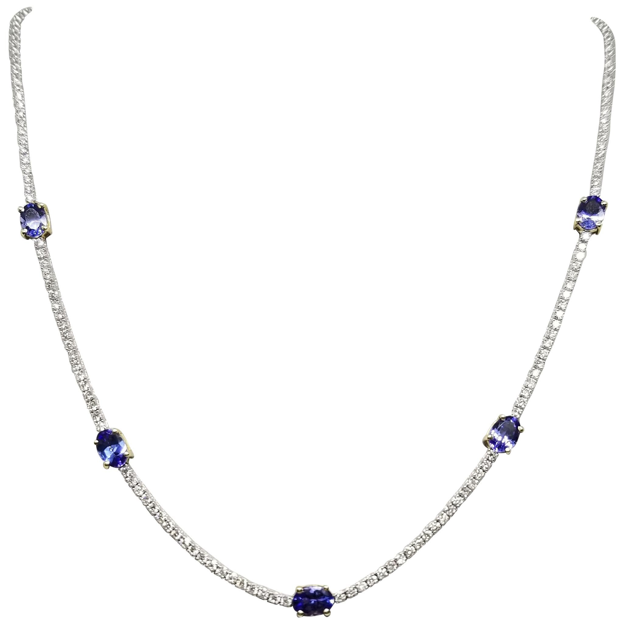 Diamond "Tennis" Necklace with 2.36cts in Diamonds and Tanzanite Set in 2-Tone