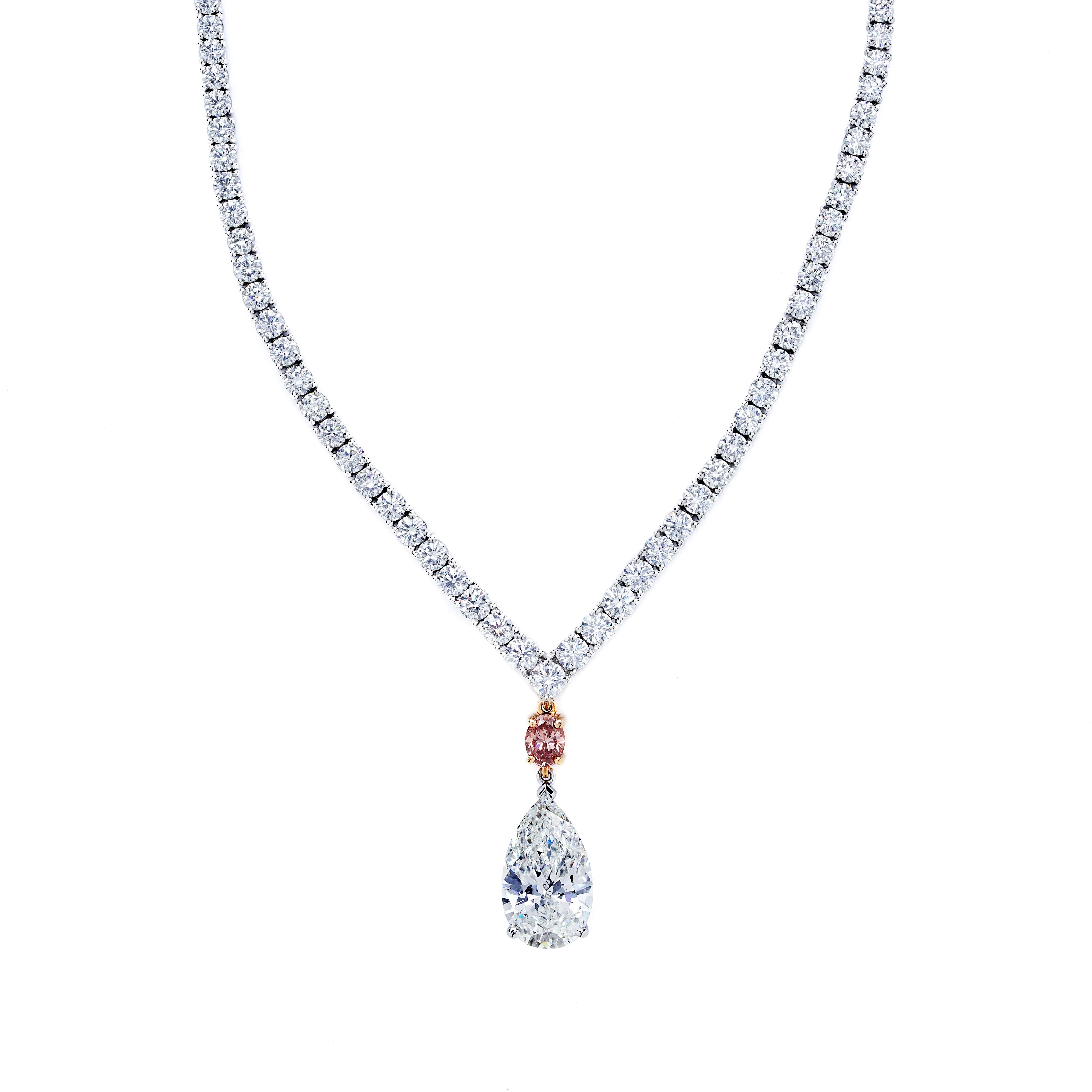Diamond Tennis Necklace With 42 Carat Pink And 5 39 Pear
