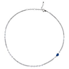 Diamond Tennis Necklace with Blue Sapphire Accent
