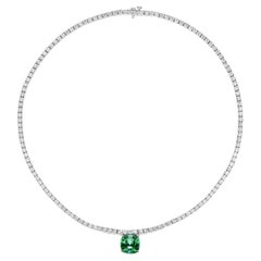 Diamond Tennis Necklace with Detachable 7.61 carat Green Tourmaline Pendant