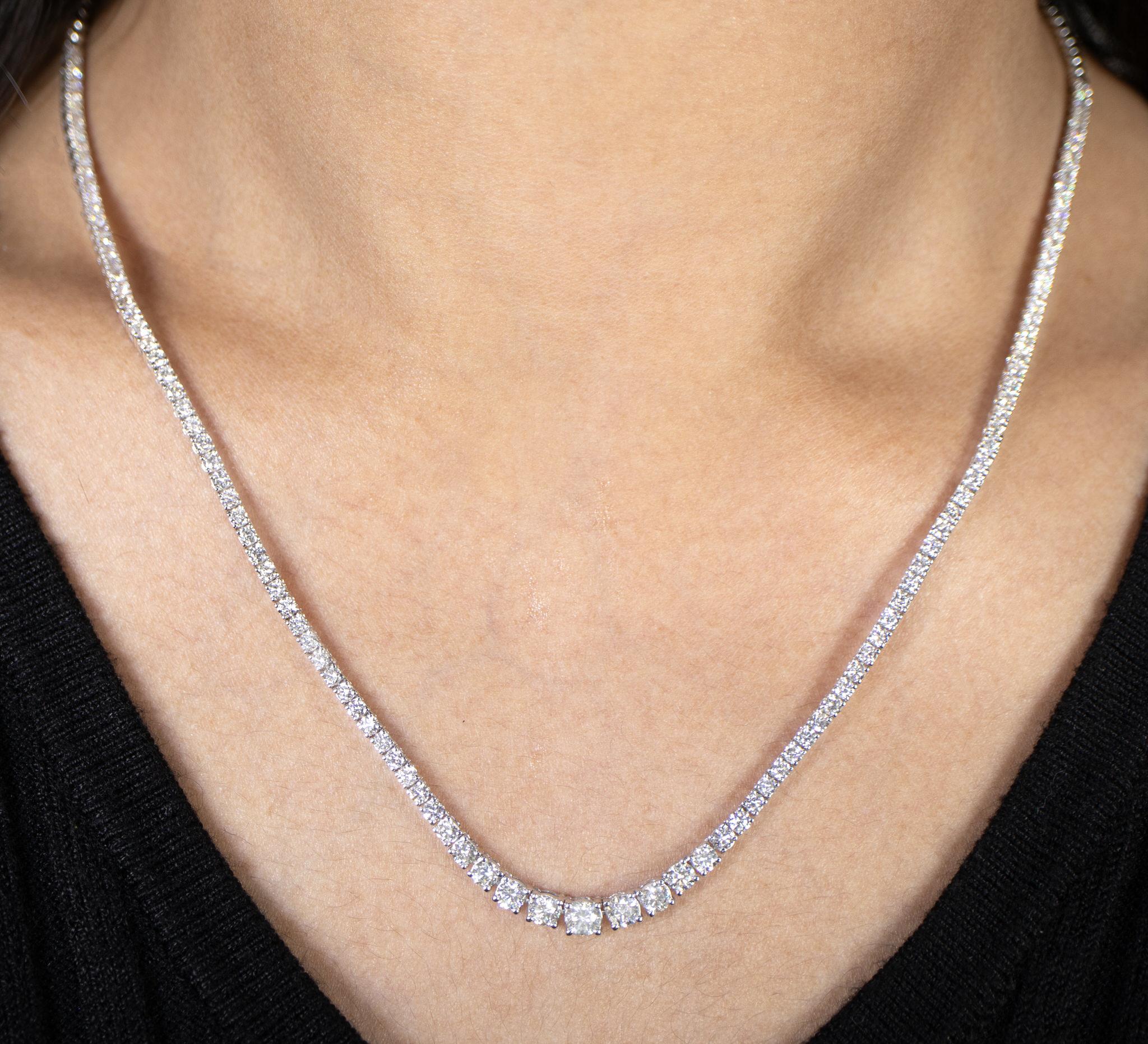 It comes with the Gemological Appraisal by GIA GG/AJP
All Gemstones are Natural
Diamonds = 4.35 Carats
Cut: Round, Clarity: F-H, Clarity: VS-SI
Metal: 18K White Gold
Necklace Length: 17 inches
Necklace Width: 0.16 inches
