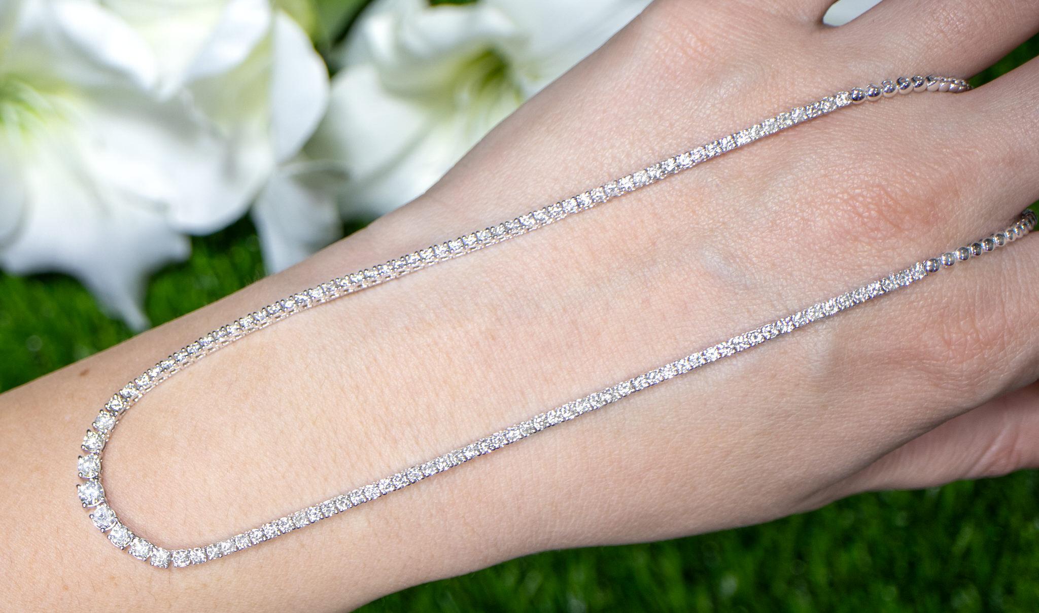Contemporary Diamond Tennis Riviere Necklace 4.35 Carats 18K Gold For Sale