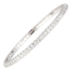 Diamond Tennis Strechable Bangle Bracelet 18k White Gold Diamond 3.00 Cts/66 Pcs