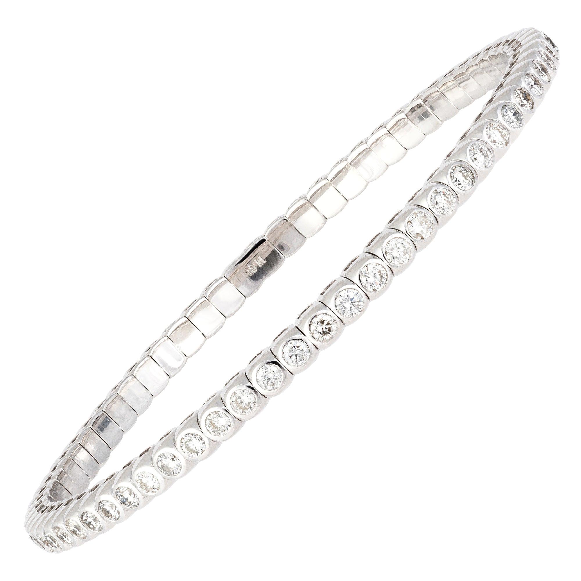 Diamond Tennis Stretchable Bangle Bracelet 18K Gold Diamond 3.00 Carat/66 Pieces For Sale