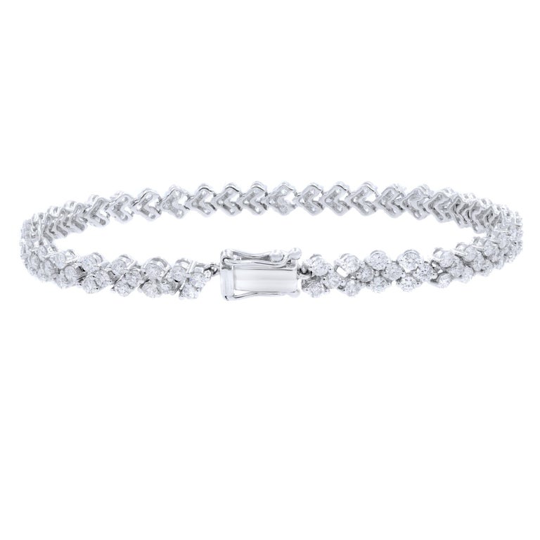 Diamond Tennis Triangle Motif Round Cut Bracelet 3.42 Carat For Sale at