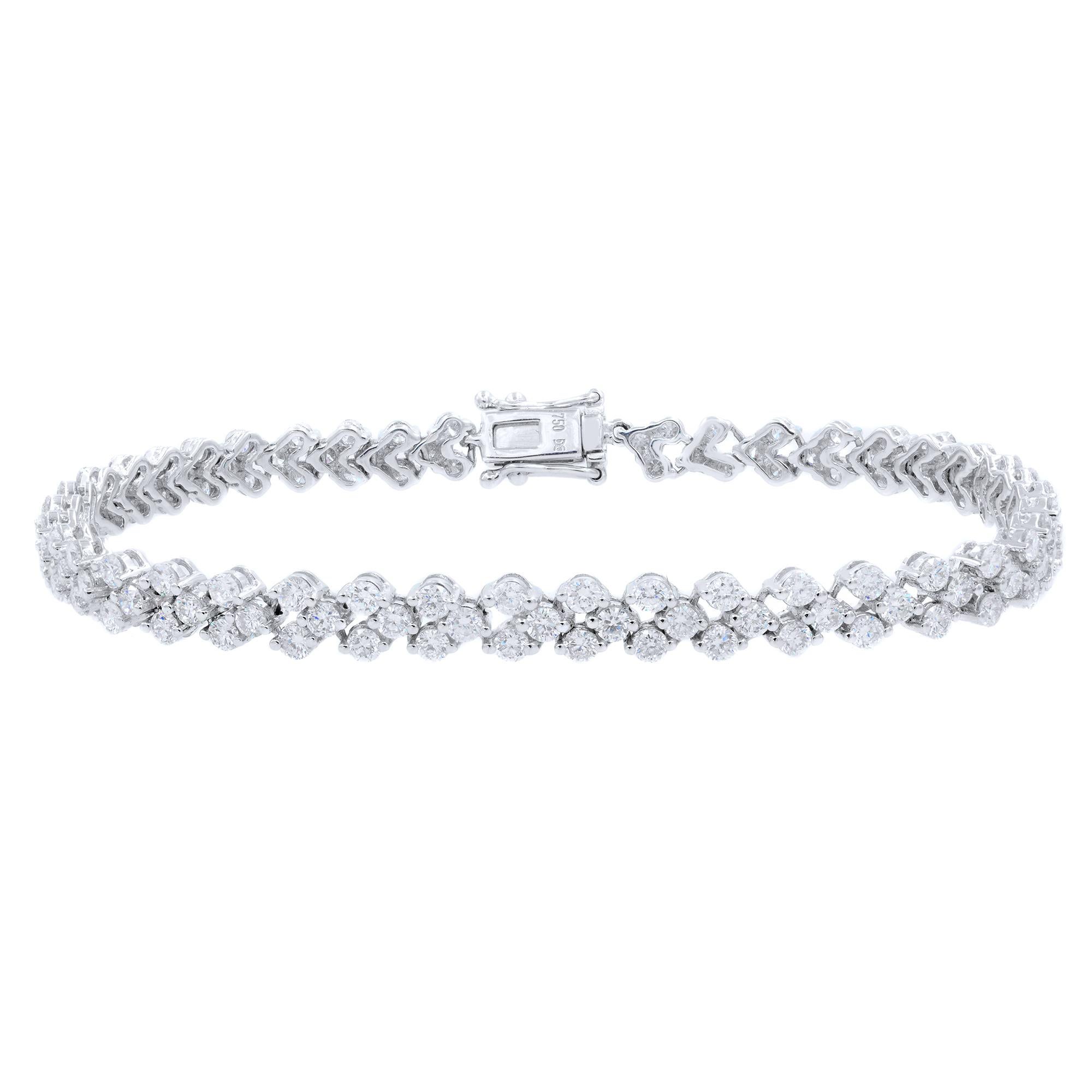 Diamond Tennis Triangle Motif Round Cut Bracelet 3.42 Carat For Sale at