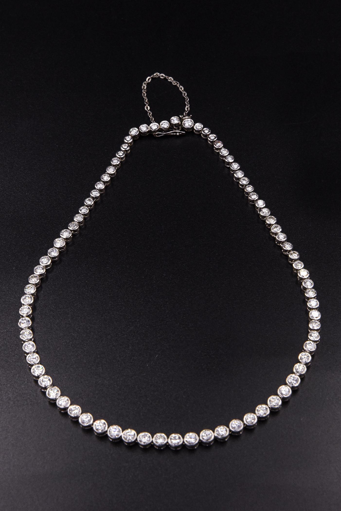 Diamond Tennis White Gold Necklace For Sale 1