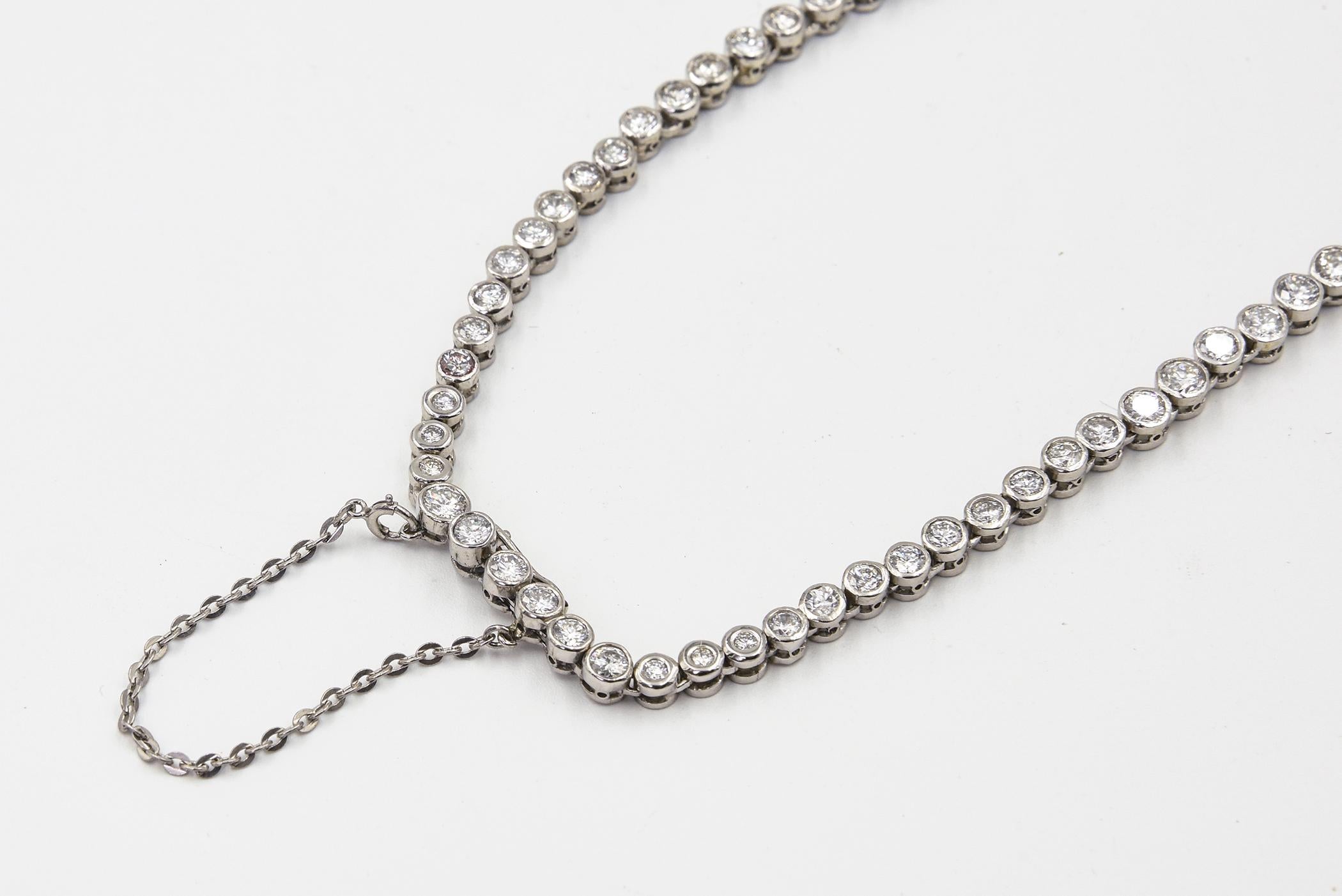 Diamond Tennis White Gold Necklace For Sale 3