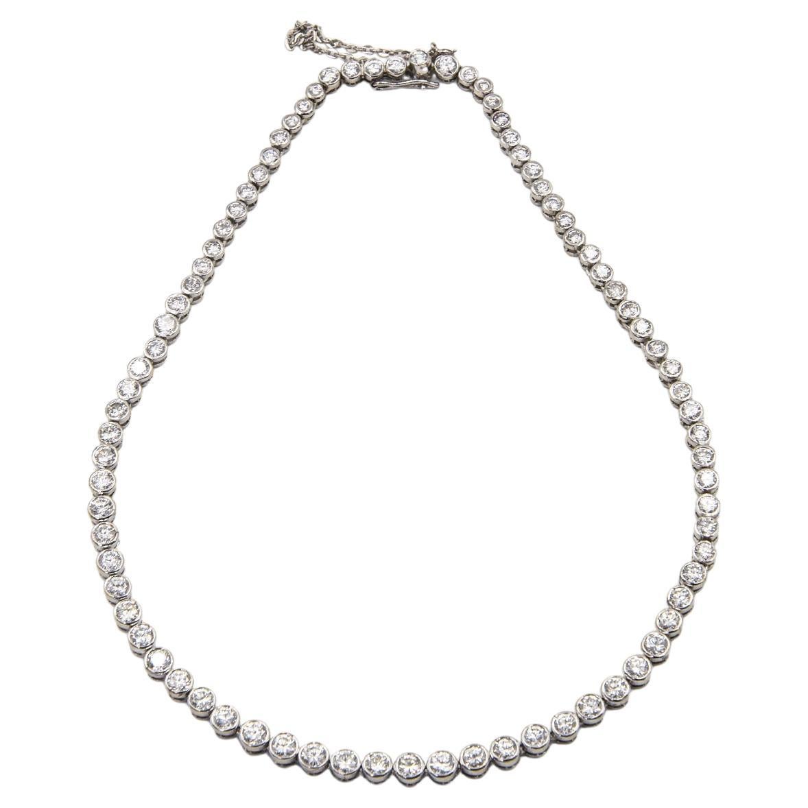 Diamond Tennis White Gold Necklace For Sale