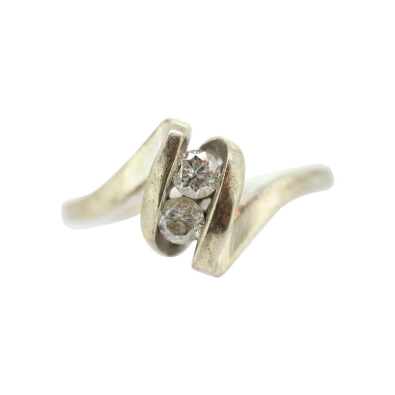 Diamond Tension Ring. 10k White Gold Diamond Bypass Double diamond Swirl Swivel For Sale