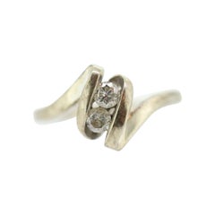 Diamond Tension Ring. 10k White Gold Diamond Bypass Double diamond Swirl Swivel