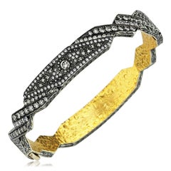 Tessellation Bangle in  Silver and 24k Gold with Pave Ruby and Diamonds