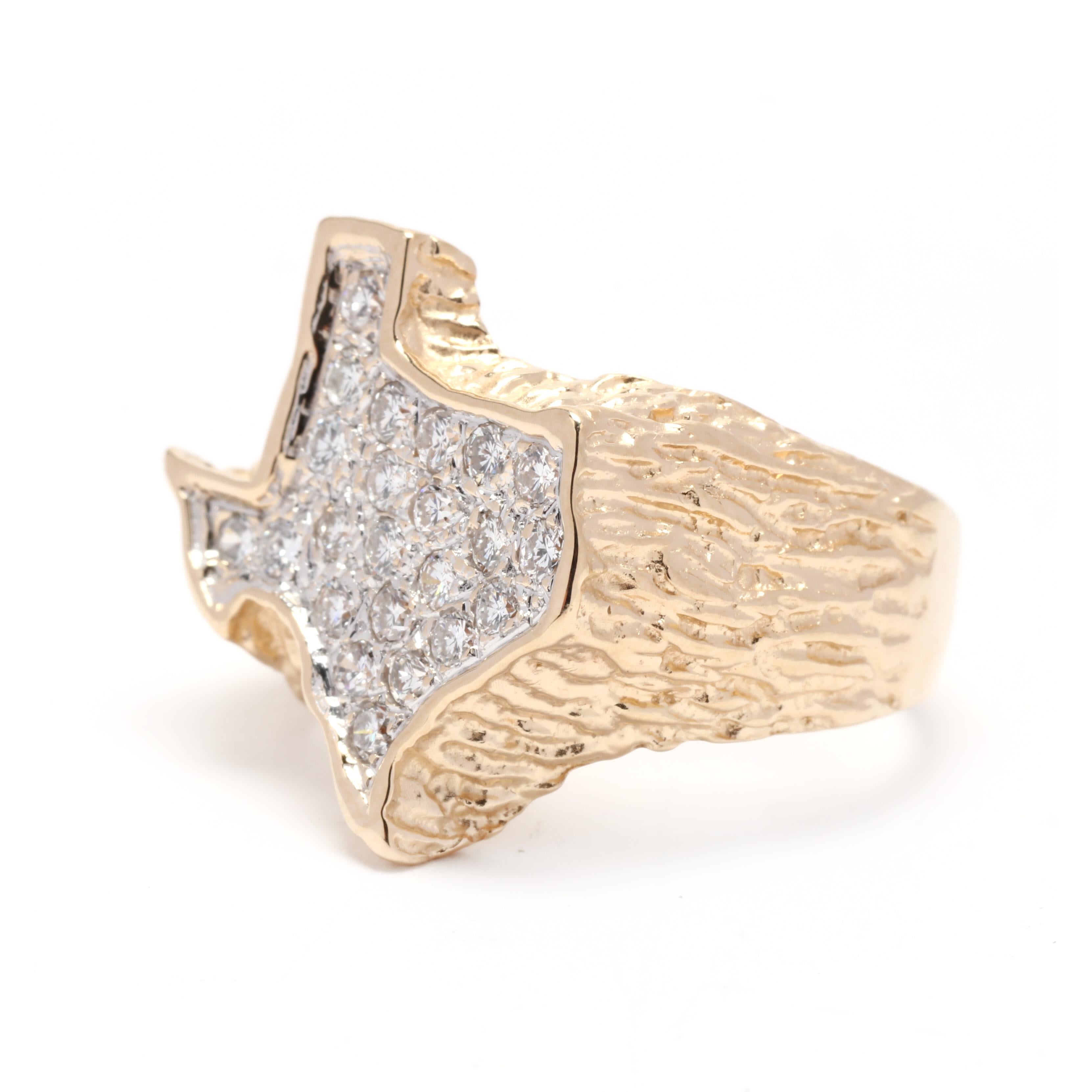 Diamant-Ring im Texas State-Stil, 14K Gelbgold, große Herren für Damen oder Herren