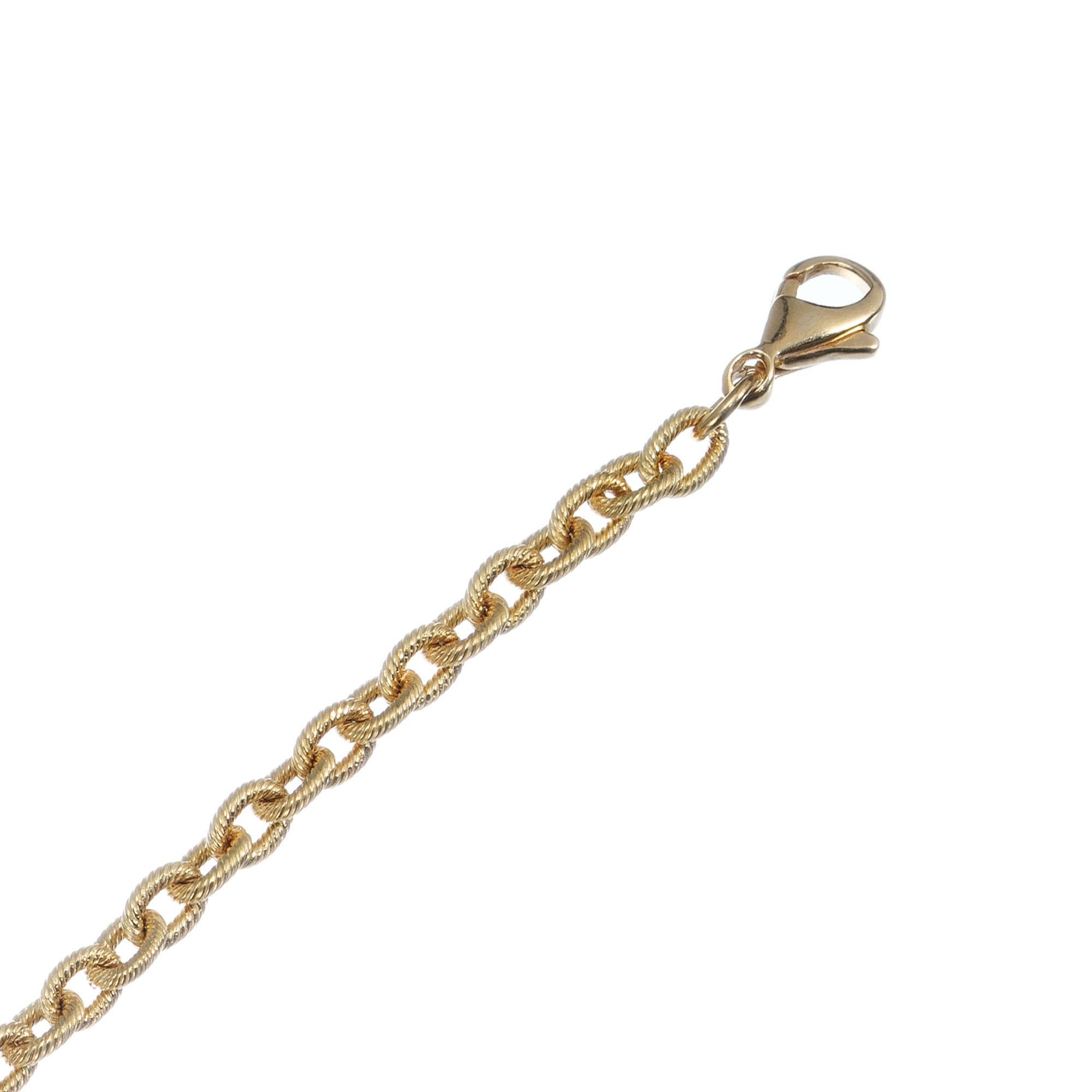 Round Cut Diamond Textured Gold Chain Link Bracelet For Sale