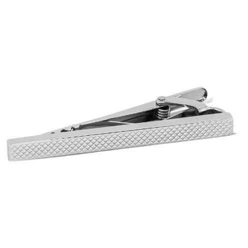 Diamond Textured Tie Clip in Sterling Silver For Sale
