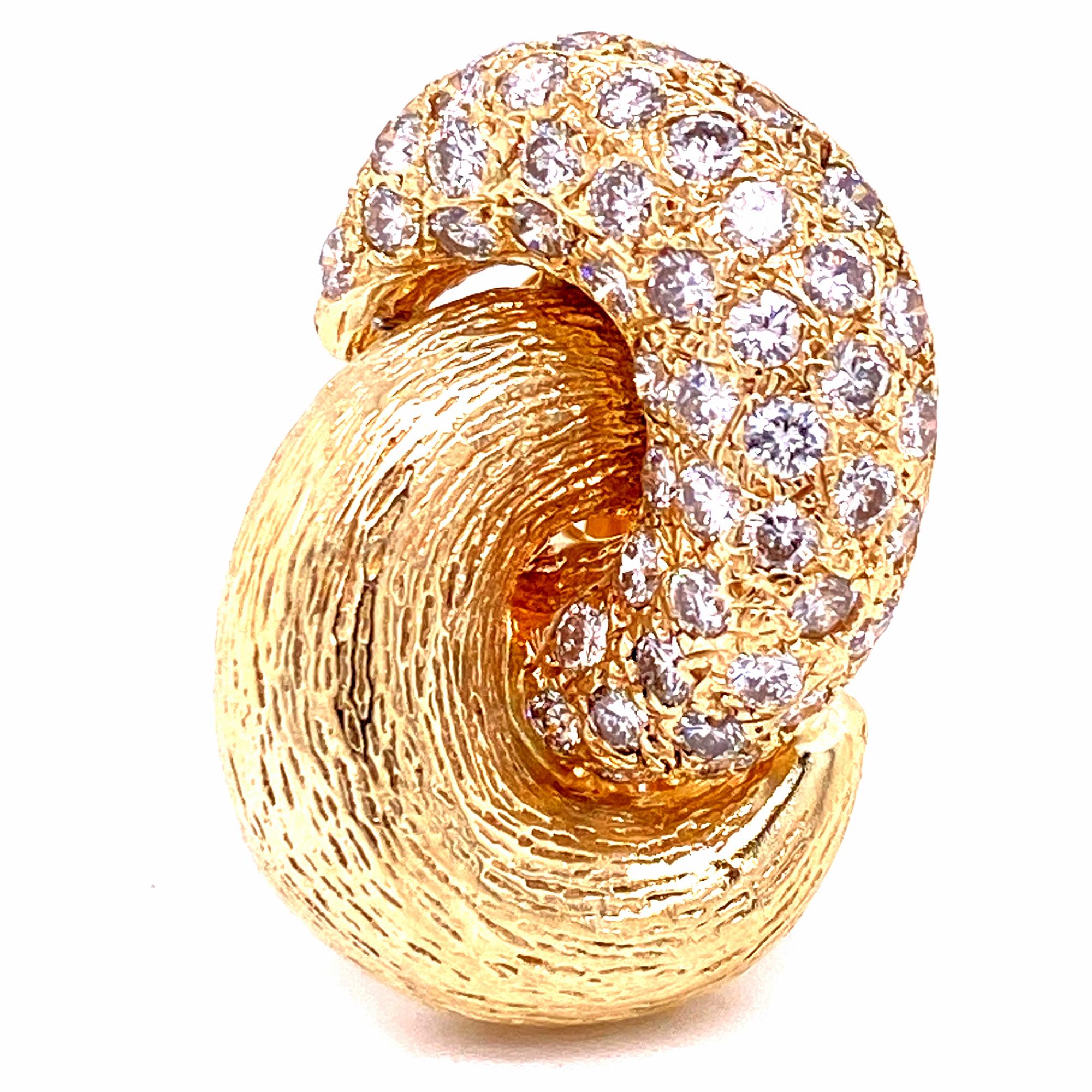 Modern Diamond Textured Yellow Gold Knot Earrings