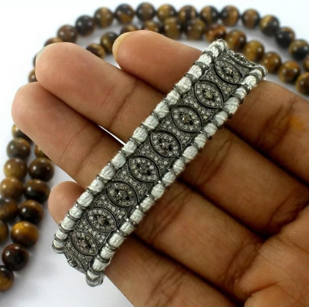 Art Deco Diamond Thread Bracelet 925 Silver Macrame Bracelet Birthday Gift For Women. For Sale