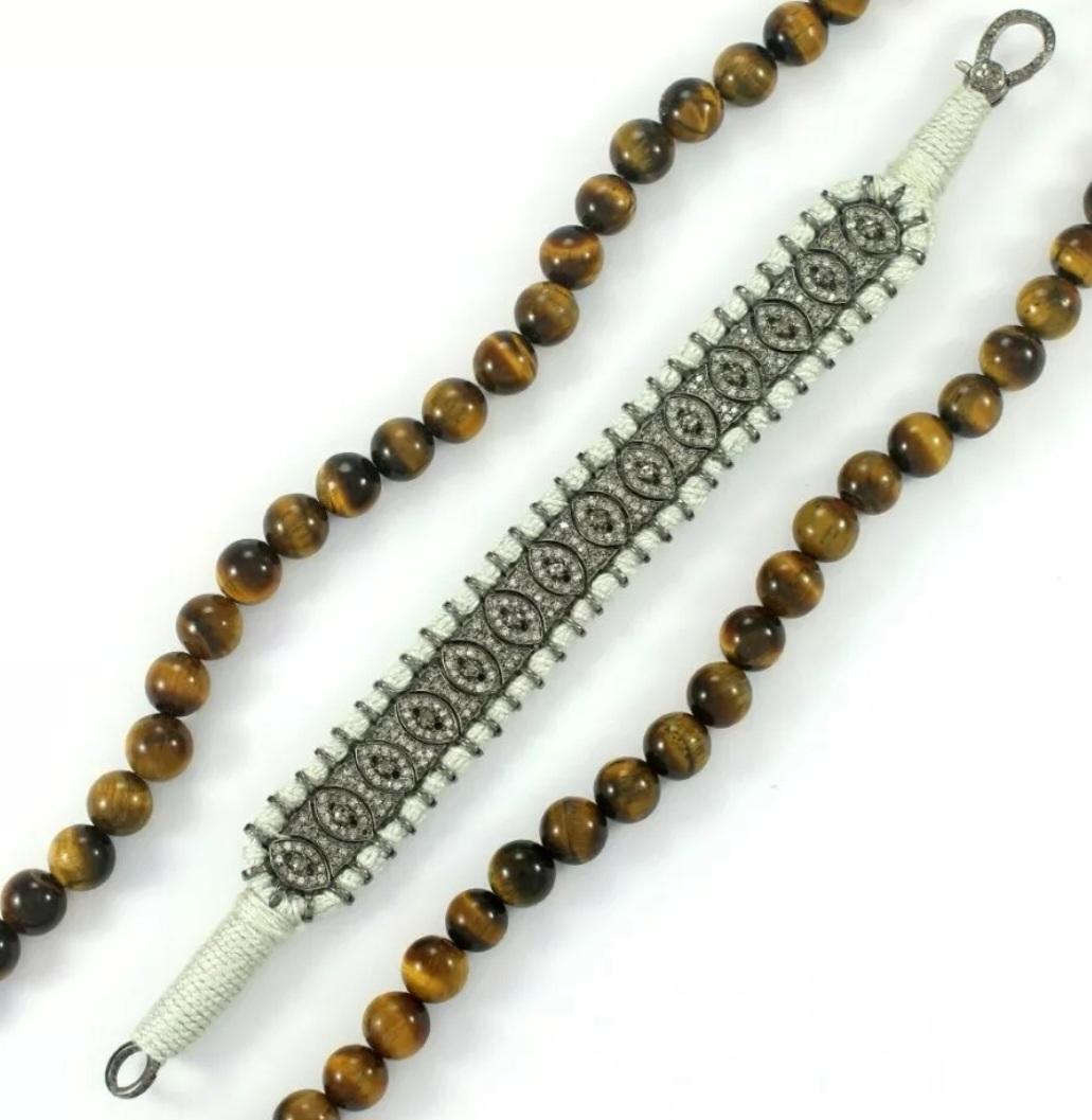Round Cut Diamond Thread Bracelet 925 Silver Macrame Bracelet Birthday Gift For Women. For Sale