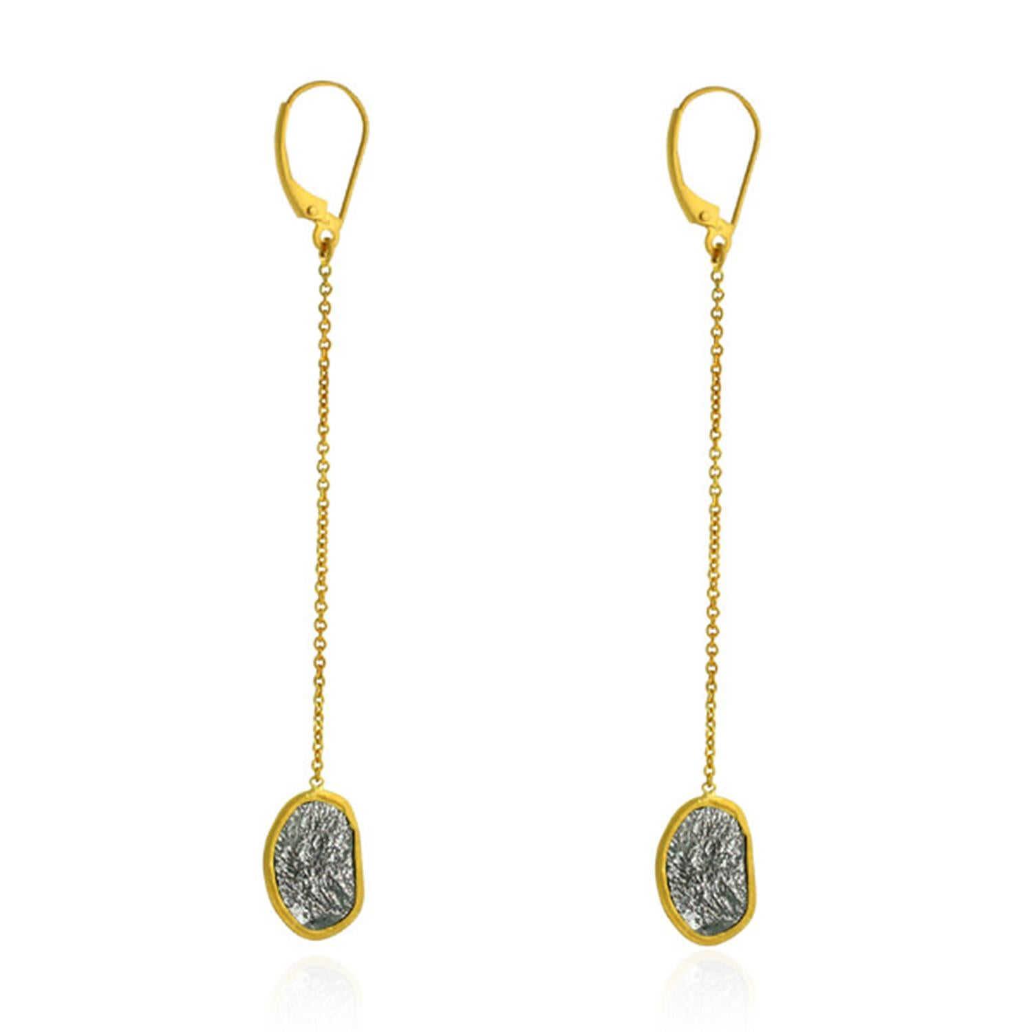 Artisan Diamond Thread Earrings Made In 18kt Yellow Gold For Sale