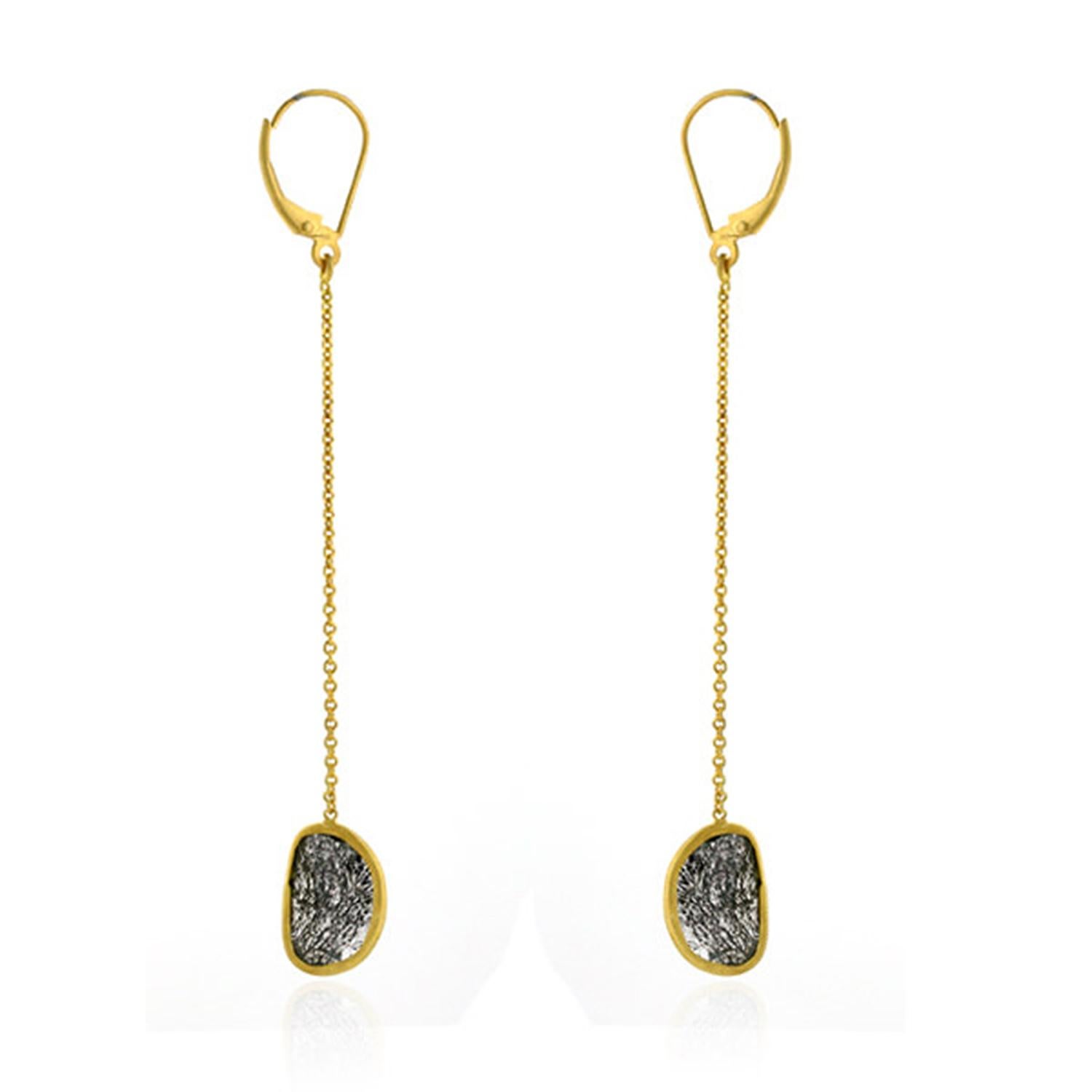 Mixed Cut Diamond Thread Earrings Made In 18kt Yellow Gold For Sale