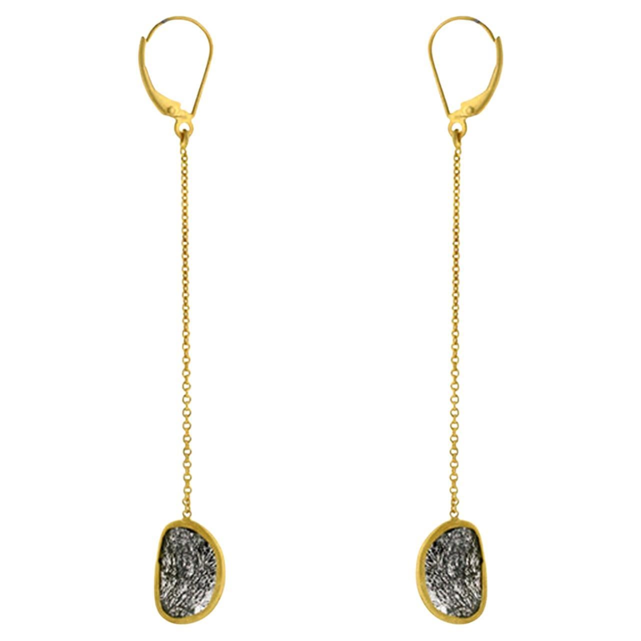 Diamond Thread Earrings Made In 18kt Yellow Gold For Sale