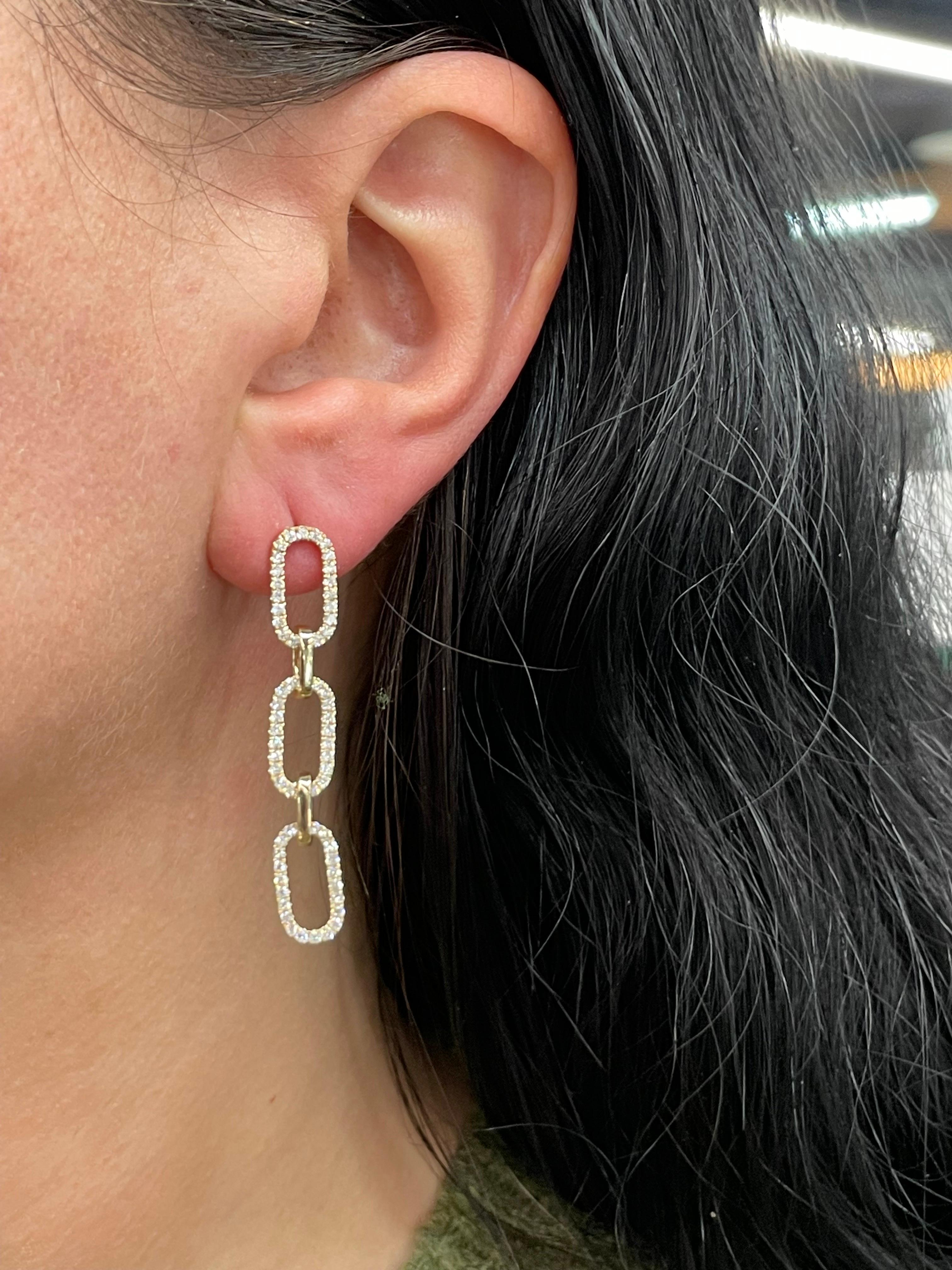 Diamant-Ohrringe mit drei Tropfen und Papierclip-Motiv 0,99 Karat 14 Karat Gelbgold im Zustand „Neu“ im Angebot in New York, NY