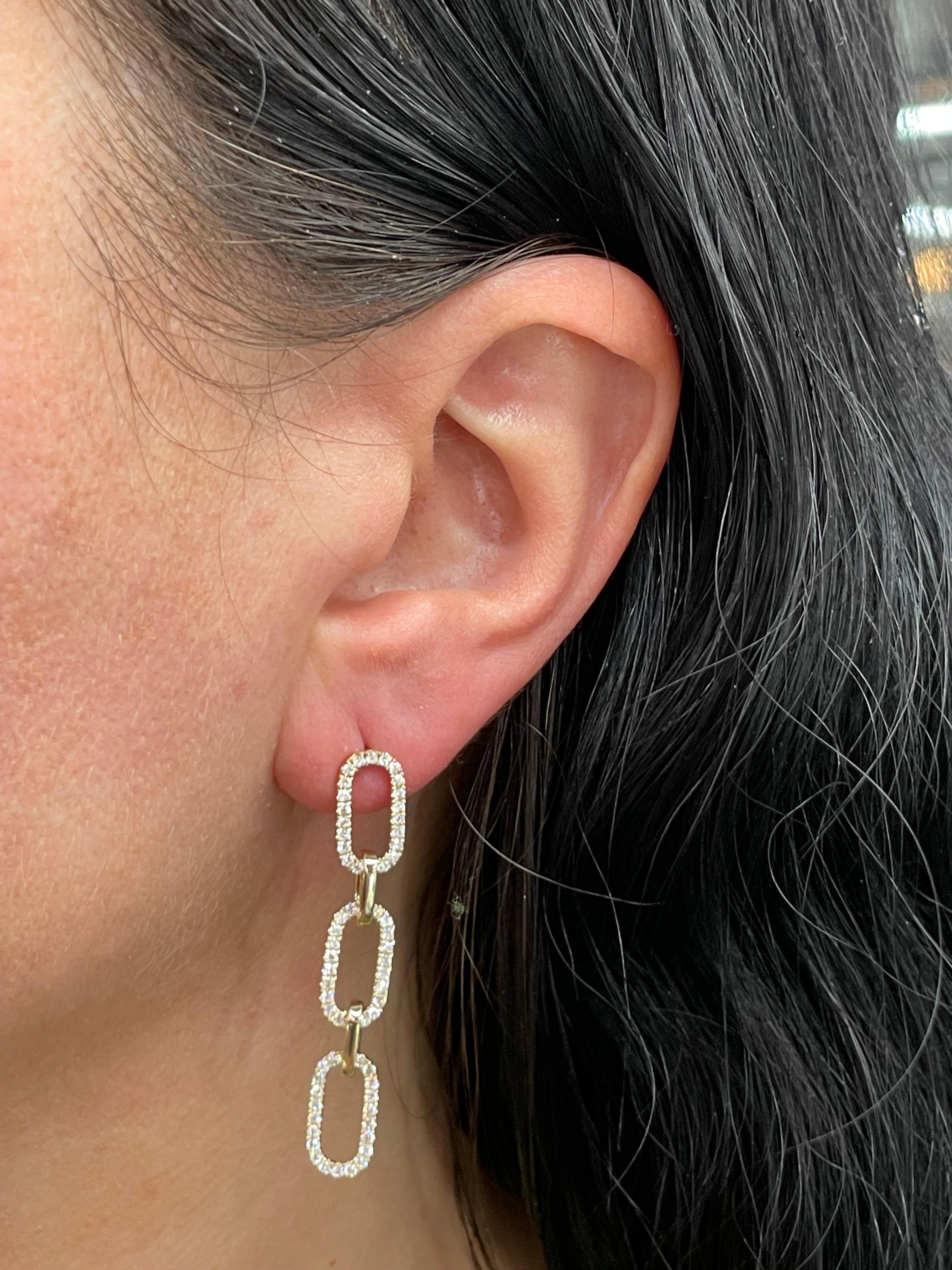 Diamant-Ohrringe mit drei Tropfen und Papierclip-Motiv 0,99 Karat 14 Karat Gelbgold Damen im Angebot