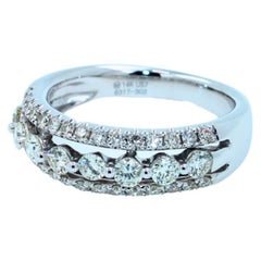 Diamond Three Row Pave Cocktail Fashion Wedding Band 14 Karat White Gold Ring