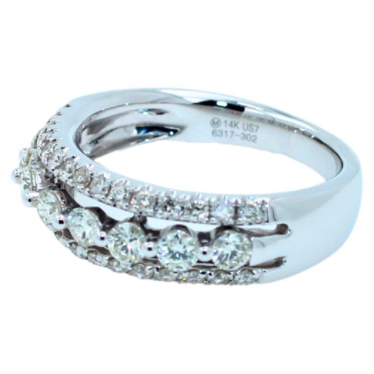 Modern Diamond Three Row Pave Cocktail Fashion Wedding Band 14 Karat White Gold Ring For Sale