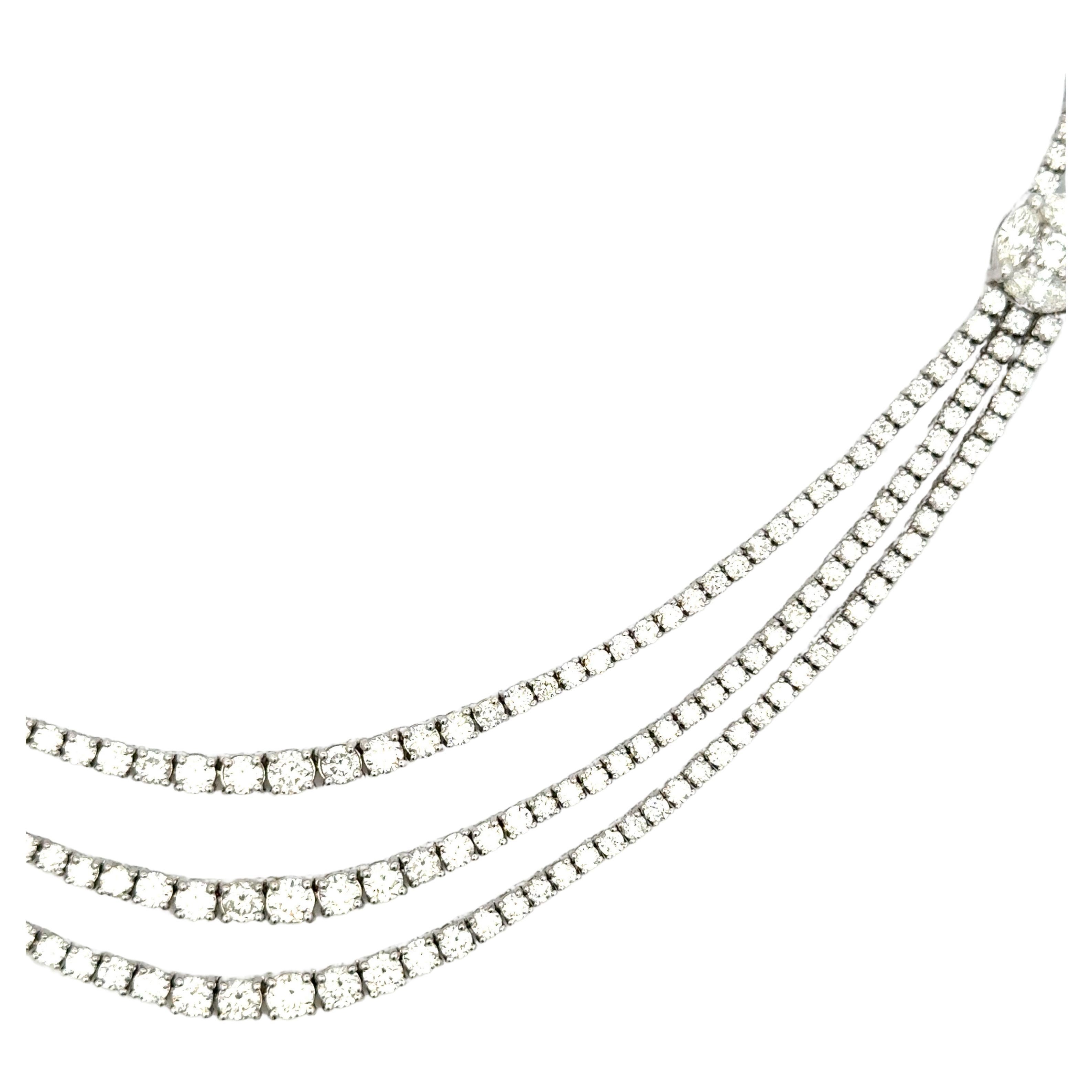 Collier rivière à trois rangées de diamants 17,50 carats en or blanc 18 carats H-VS Neuf - En vente à New York, NY