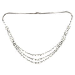Diamond Three Row Riviere Cluster Necklace 17.50 Carats 18 Karat White Gold H-VS