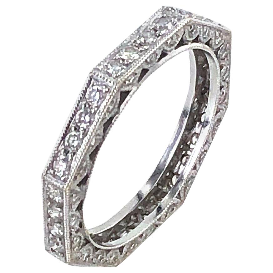 Diamond Three-Sided 18 Karat White Gold Wedding Anniversary Band Ring