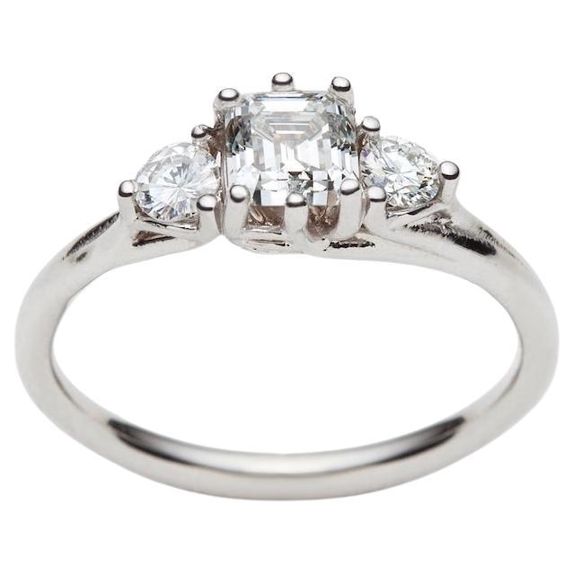 Three Stone Diamond Engagement Ring in 18K White Gold by Serafino