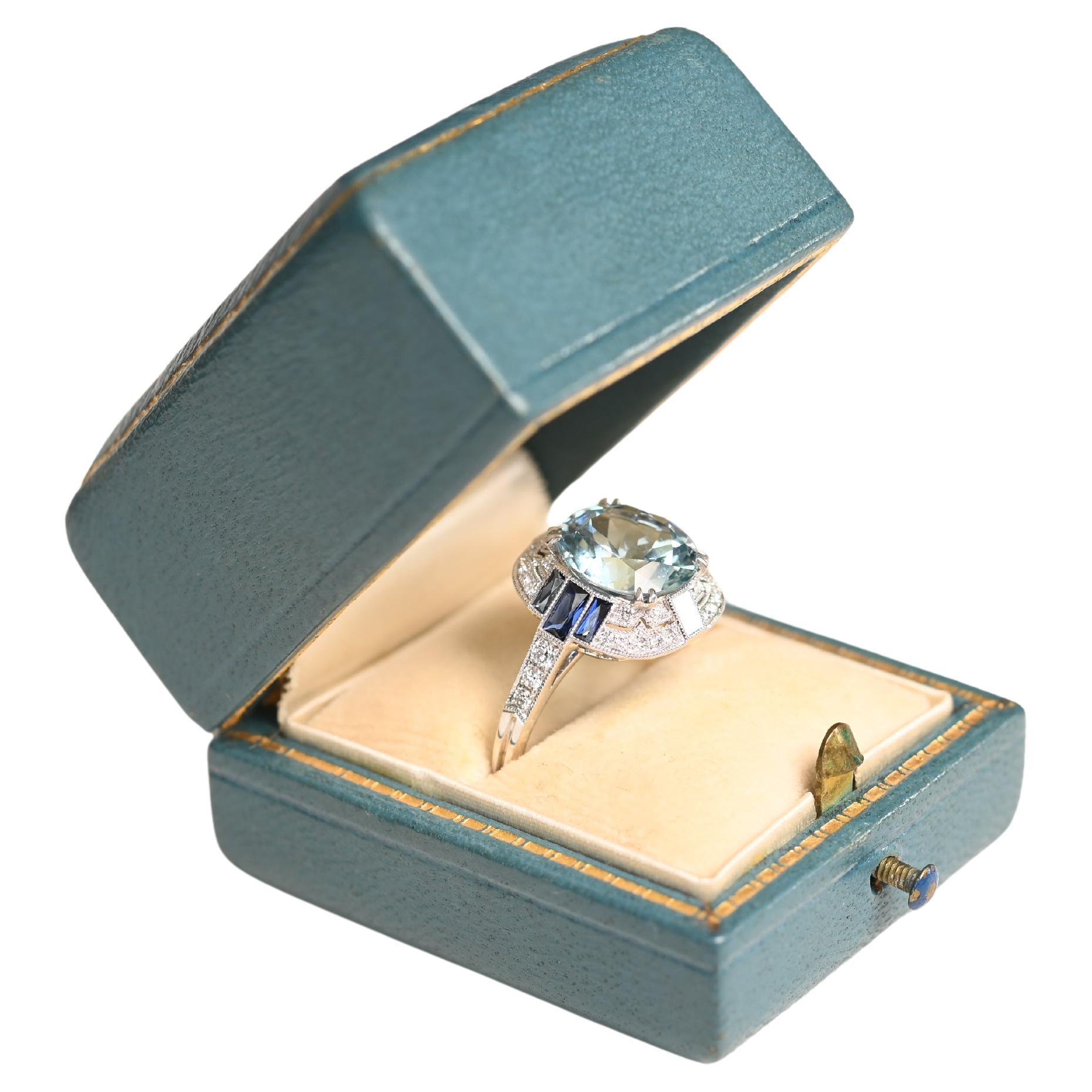 Diamond Three Stone Engagement Ring (Approx 3.20-Carats), Round Cut Aquamarine
