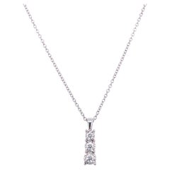 Diamond three stone trilogy drop pendant necklace 18k white gold