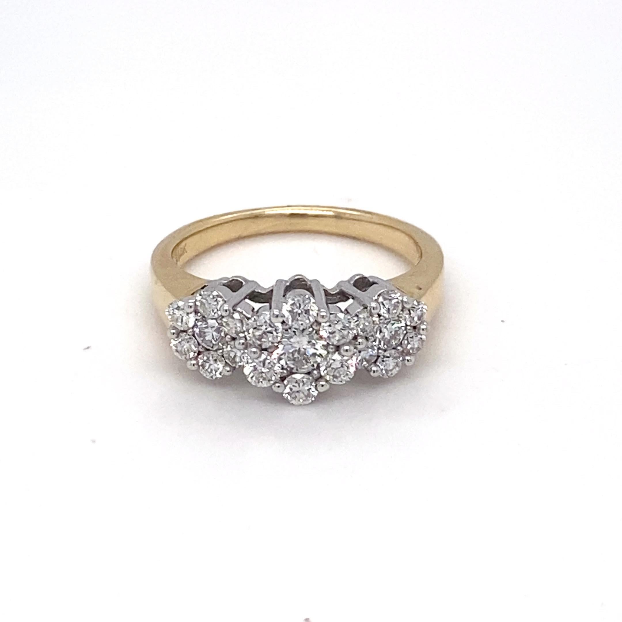 Anello con tre pietre di diamante a due toni in vendita 6