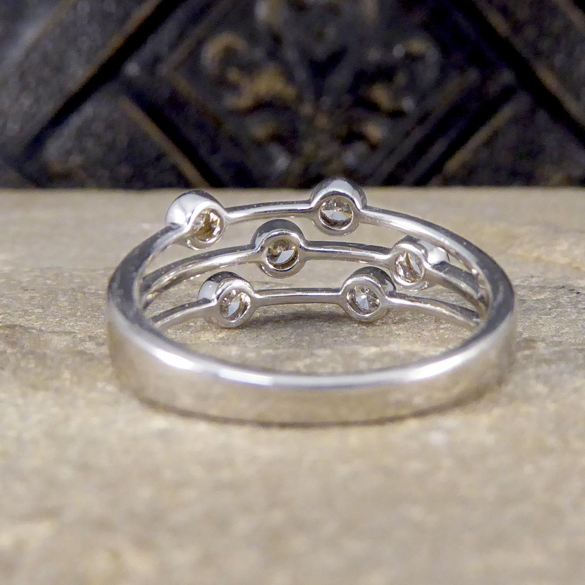 Brilliant Cut Diamond Three Strand Bubble Style Ring in 18ct White Gold For Sale