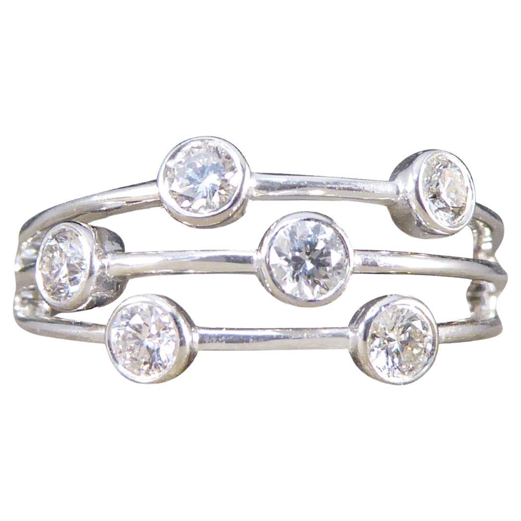Diamond Three Strand Bubble Style Ring in 18ct White Gold For Sale
