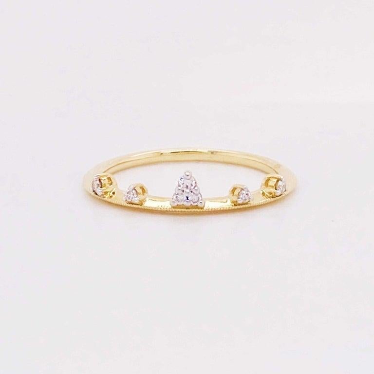 For Sale:  Diamond Tiara Band 14 Karat Yellow Gold Round Diamond Fashion Band Crown Design 4