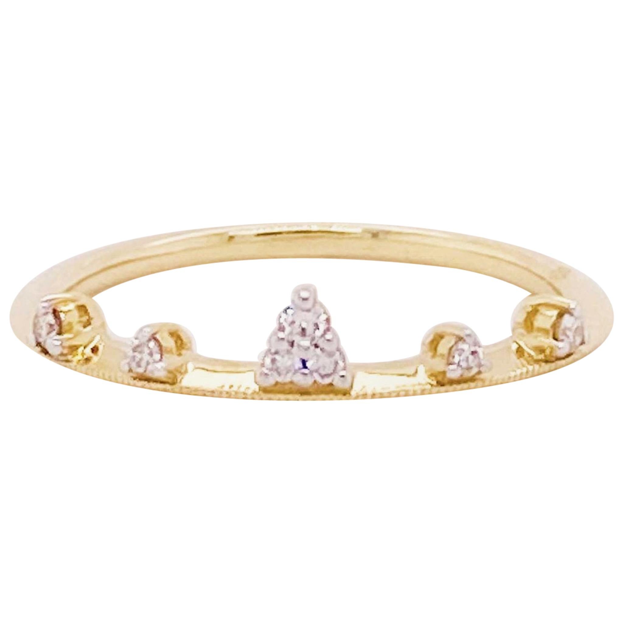Tiara de Diamantes de Oro Amarillo de 14 Kilates Diamante Redondo de Moda Diseño de Corona