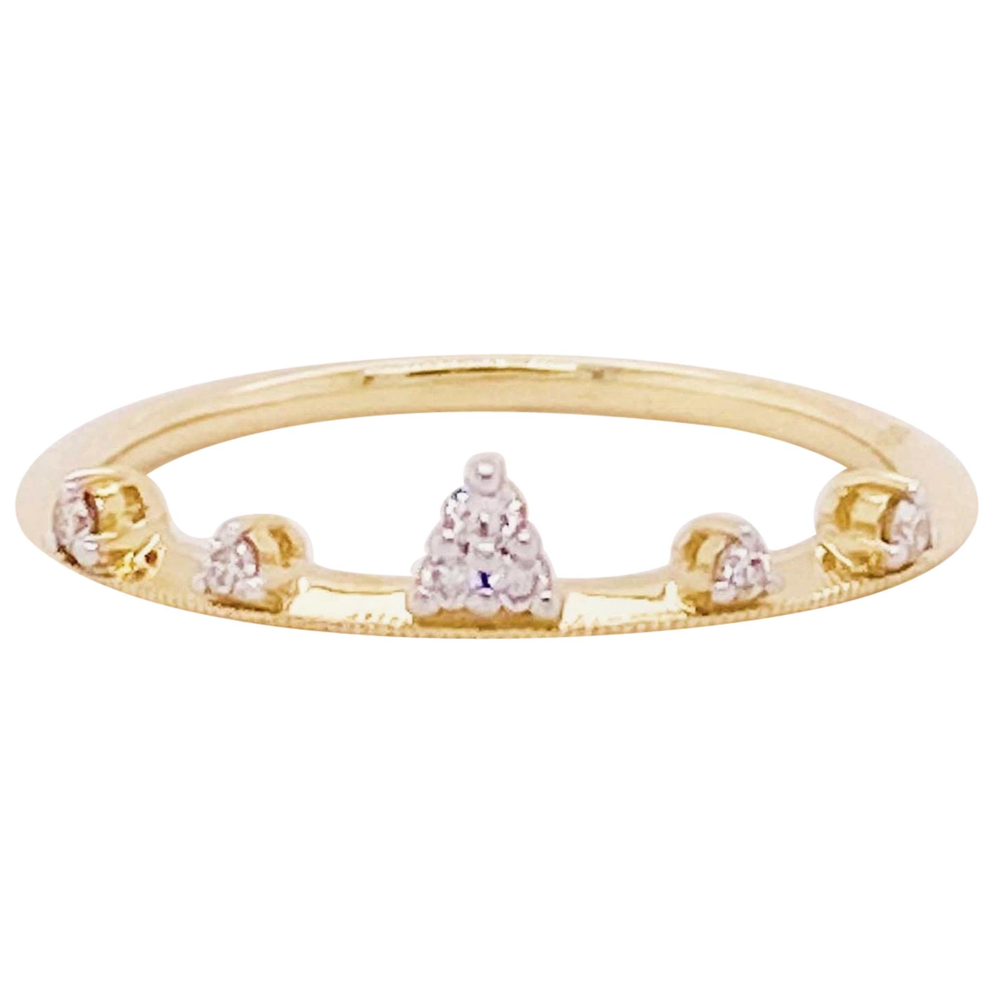 Diamant-Diamant- Tiara-Ring 14 Karat Gelbgold, runder Diamant, Mode-Ring, Kronen-Design