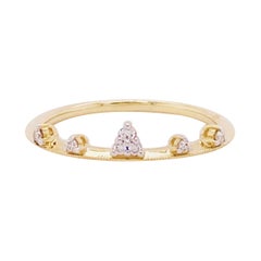 Diamant-Diamant- Tiara-Ring 14 Karat Gelbgold, runder Diamant, Mode-Ring, Kronen-Design