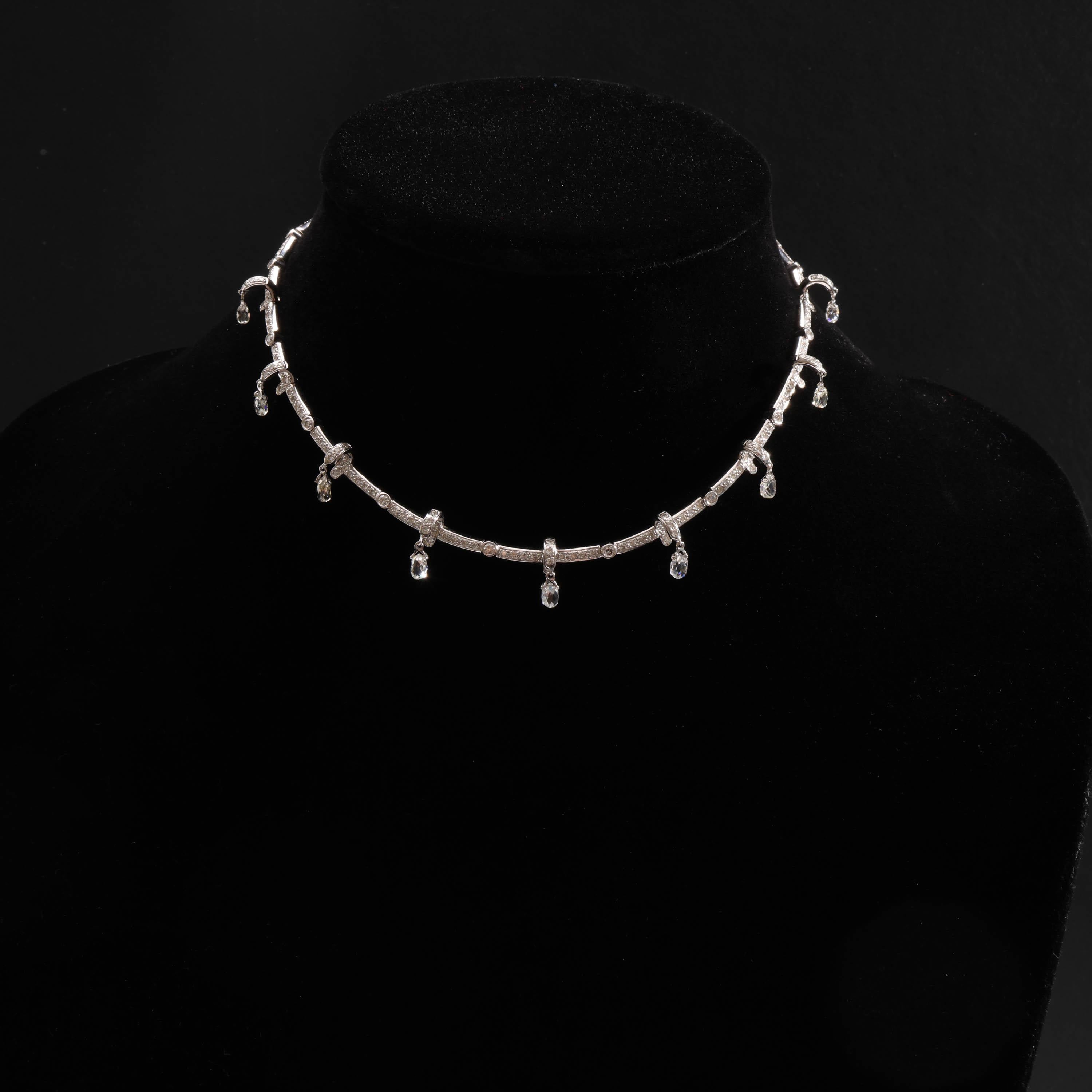 Diamant Tiara / Choker Halskette Art Deco Schatz 8 Karat Braut, formell (Briolette) im Angebot