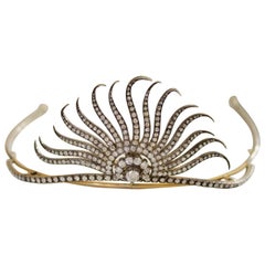 Diamond Tiara in Yellow Gold and Silver 7.10 Carat circa 1890 for Royalty Only